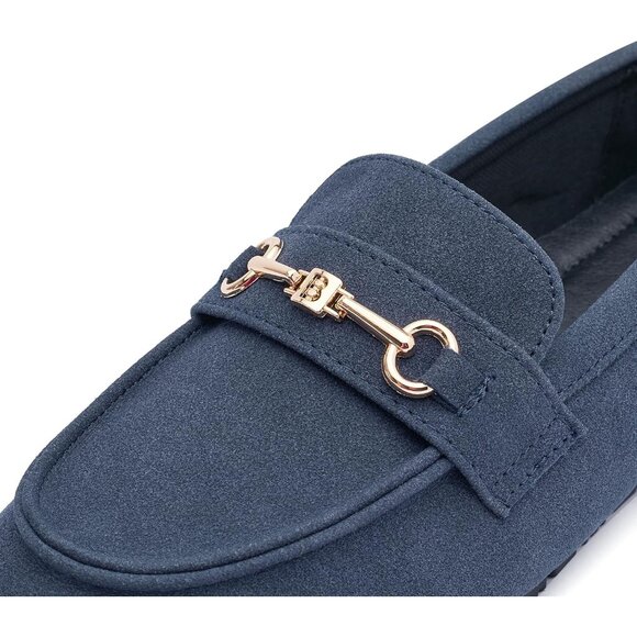 Women's Blue Suede Arch Support Casual Slip on Comfort Dressy Penny Loafers - Picture 4 of 8